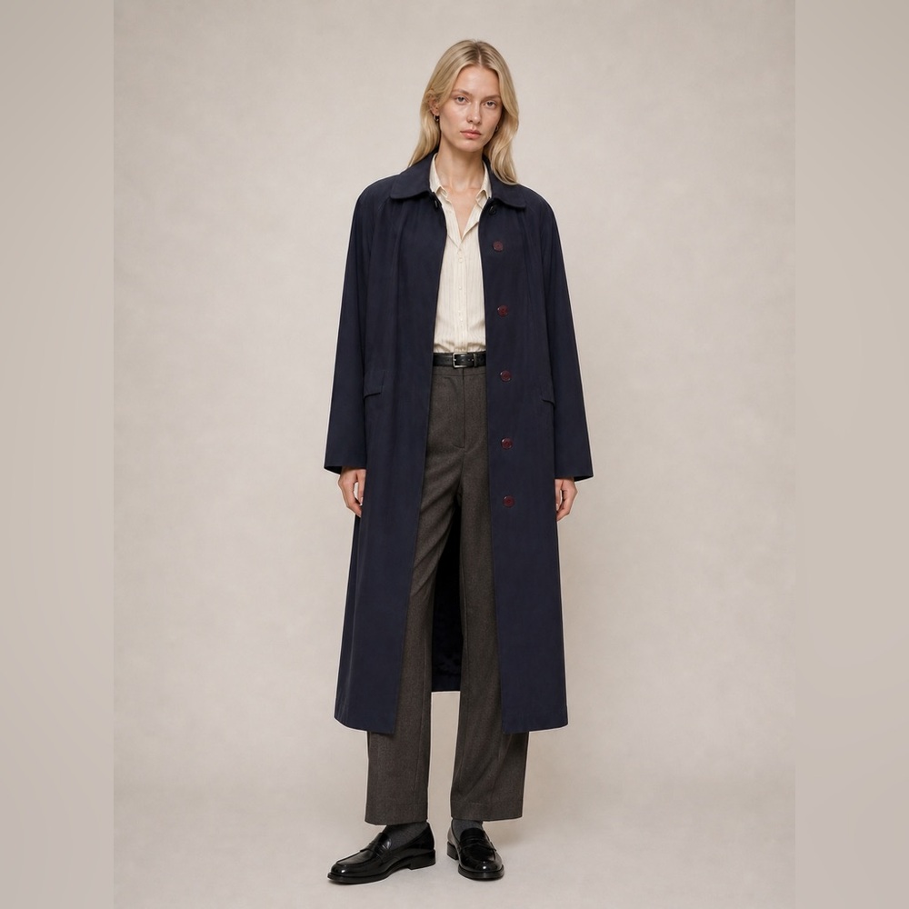VINTAGE - Sequence Navy Minimalist Trench Coat With Removable Lining